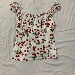 Cherry Print Off-Shoulder Top
